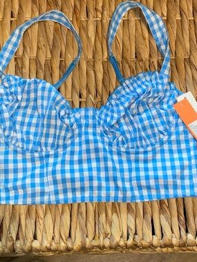 Colsie Blue White Gingham Check Corset Crop Top Underwire Ruffle Straps Small